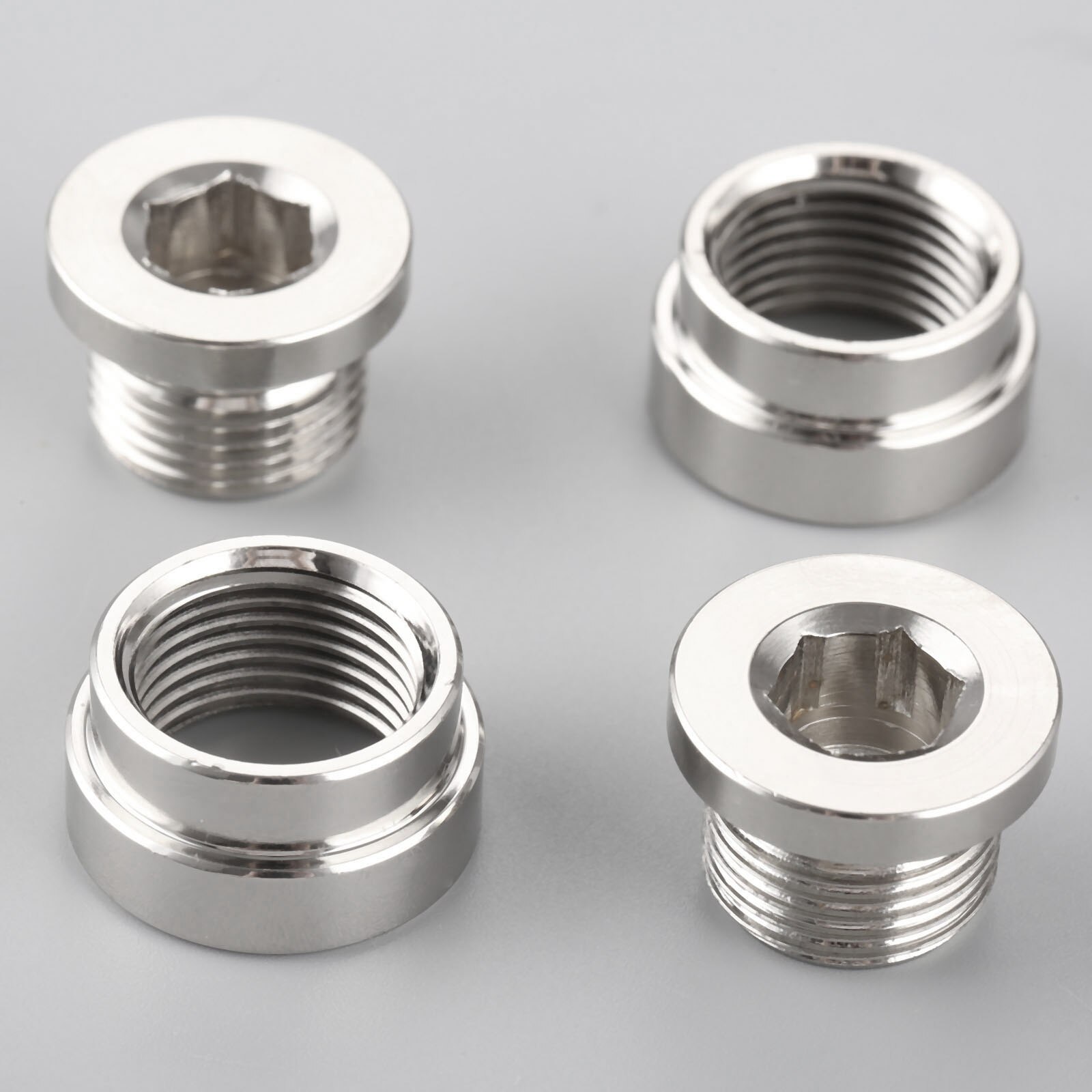 Yetaha 2Set Universal O2 Oxygen Sensor Stepped Mounting Boss And Plugs Stainless Steel Chromed Adapter M18 X 1.5 Thread Nut Bung