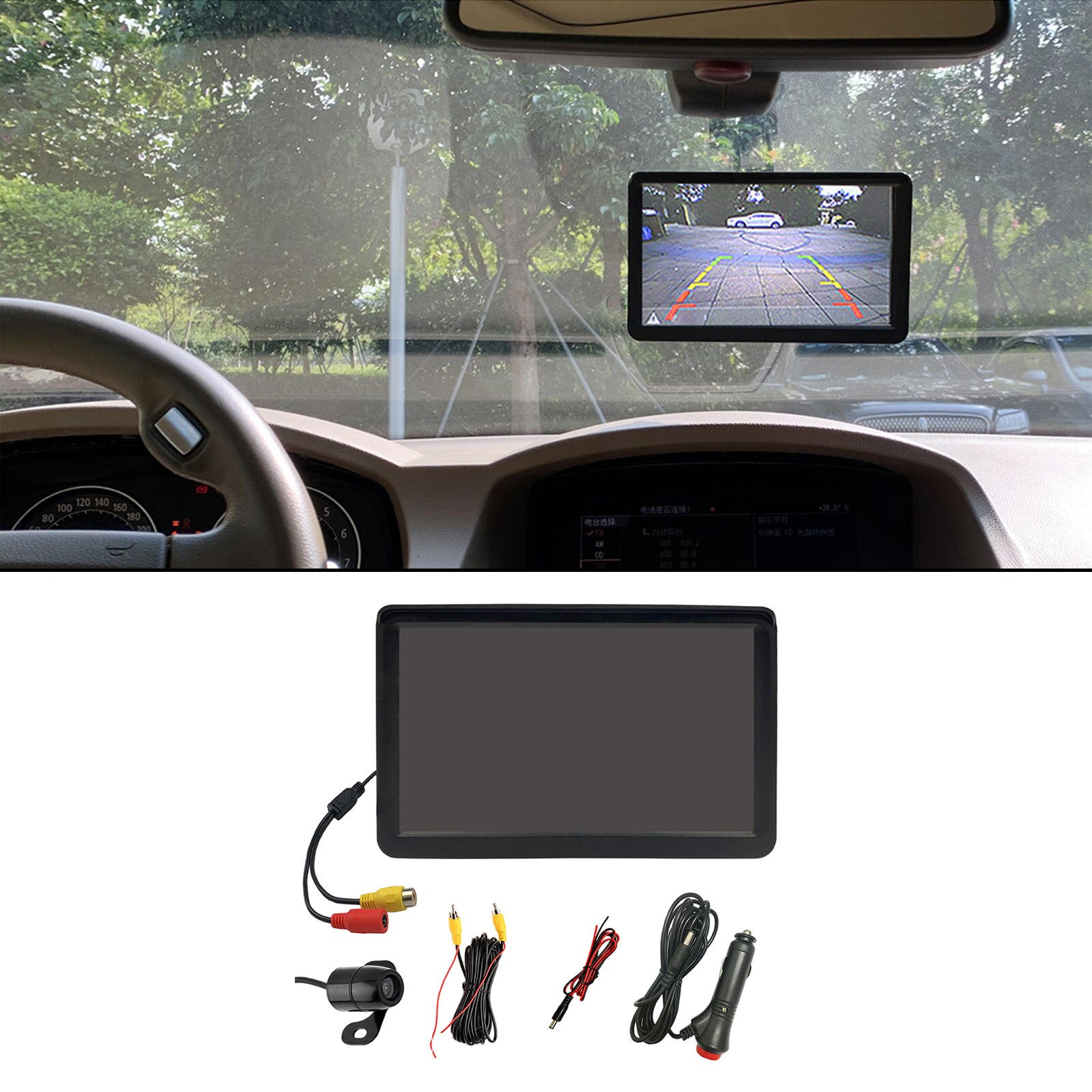 Backup Car Monitor LCD 7 inch Waterproof Distance Lines 1024x600 HD Lens 12V Reverse Camera Kit for Parking Vehicles