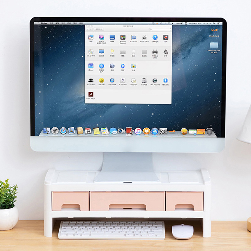 Monitor Holder Riser Stand Multi-function Laptop-Stand Desktop Holder Stand With 3 Drawer Storage Box For Home Office Organizer