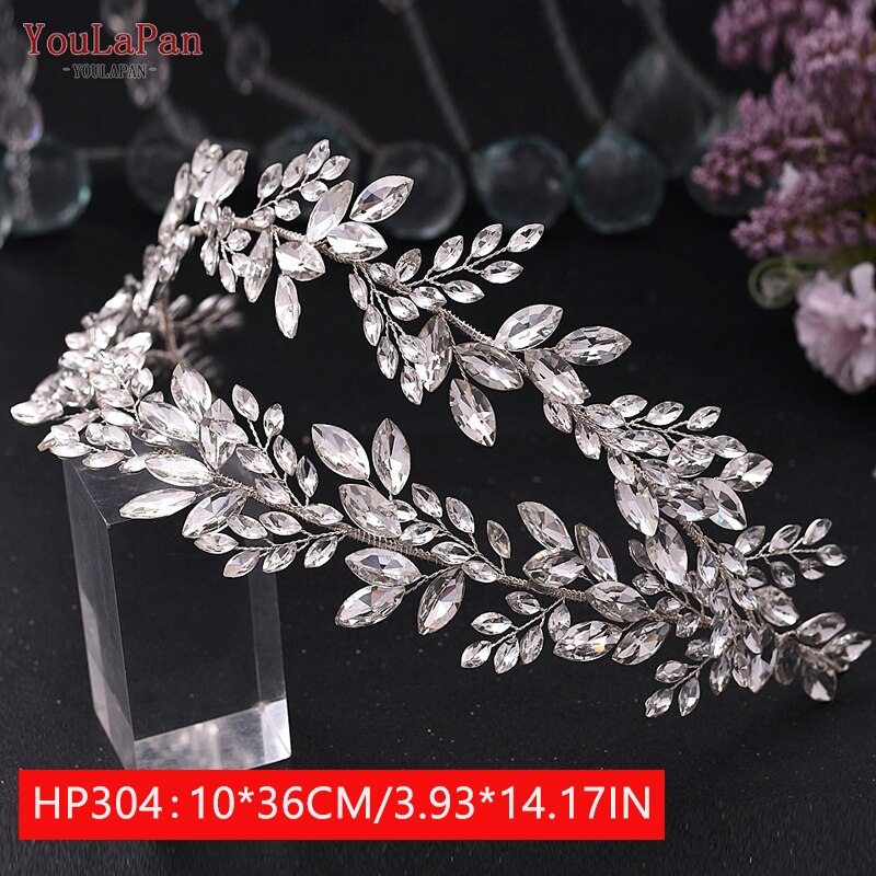 Youlapan HP308 Strass Bruids Haar Sieraden Bridal Tiara Diamanten Bruiloft Hoofddeksel Bridal Crown Silver Crystal Hoofdbanden: HP304