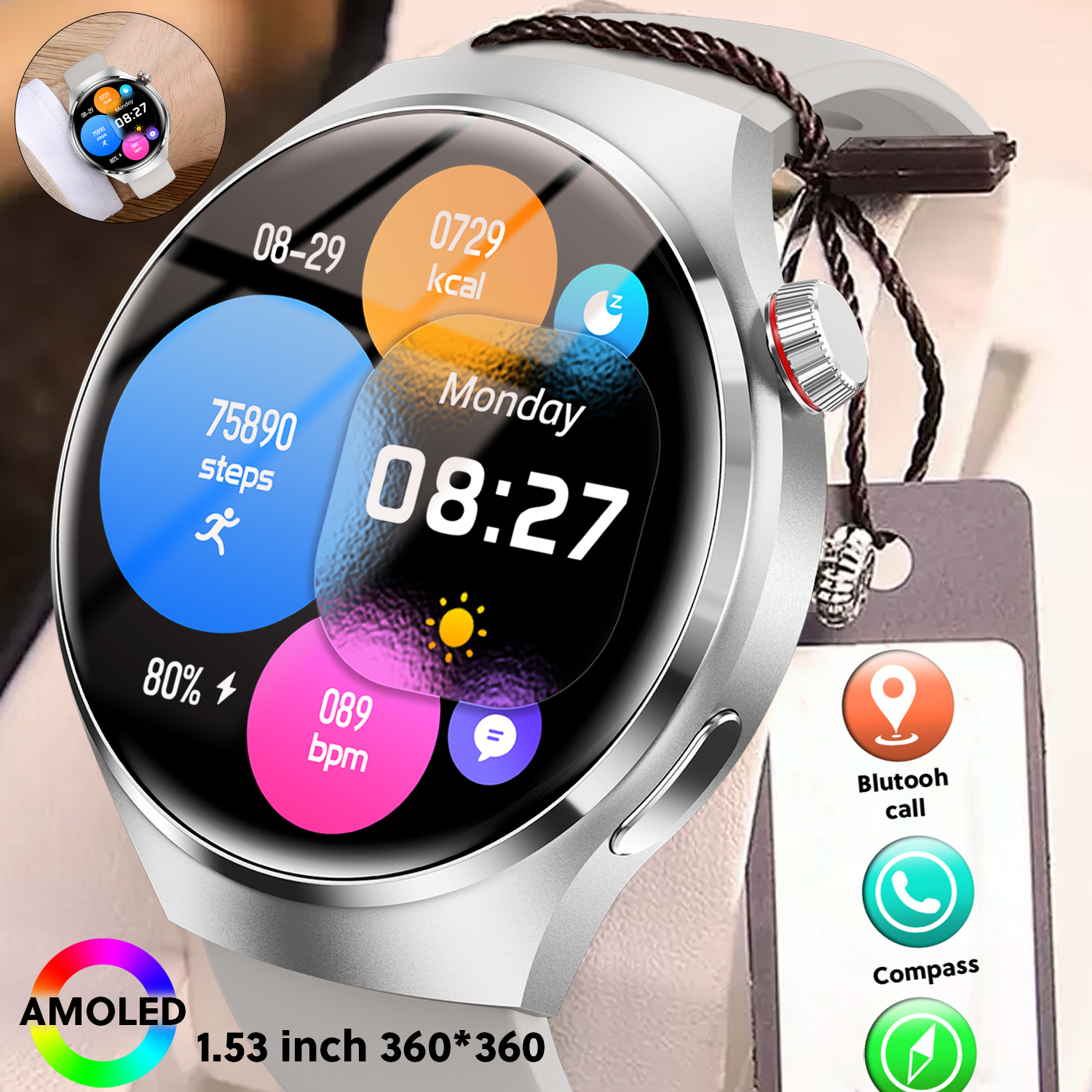Android ios relógio 4pro gps nfc relógio inteligente masculino 1.6 "tela amoled freqüência cardíaca bluetooth chamada ip68 à prova dip68 água homem senhora smartwatch