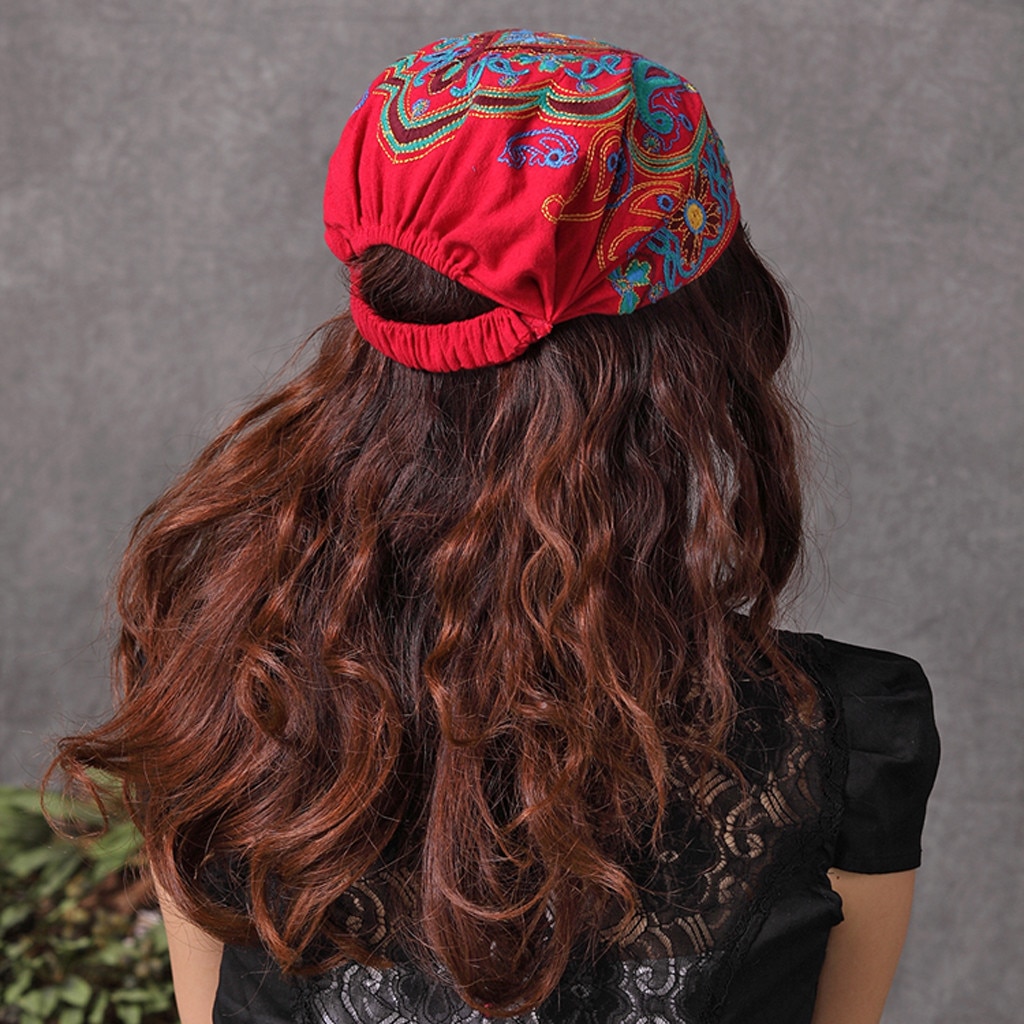 Huis &amp; Nest Mode Vrouwen Mexicaanse Stijl Etnische Vintage Borduurwerk Bloemen Bandana Rode Print Hoed Outdoor Caps Vrouwen Hoeden
