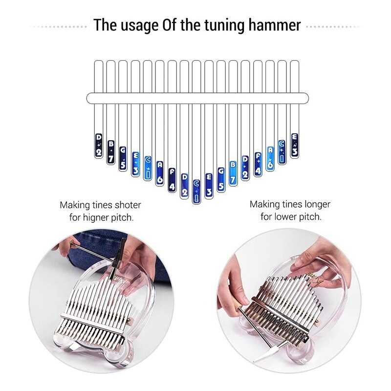 Cute Bear Vorm Transparant Acryl 17-Key Kalimba Duim Piano Met Draagtas Muzieknoot Stickers Tuner Hamer