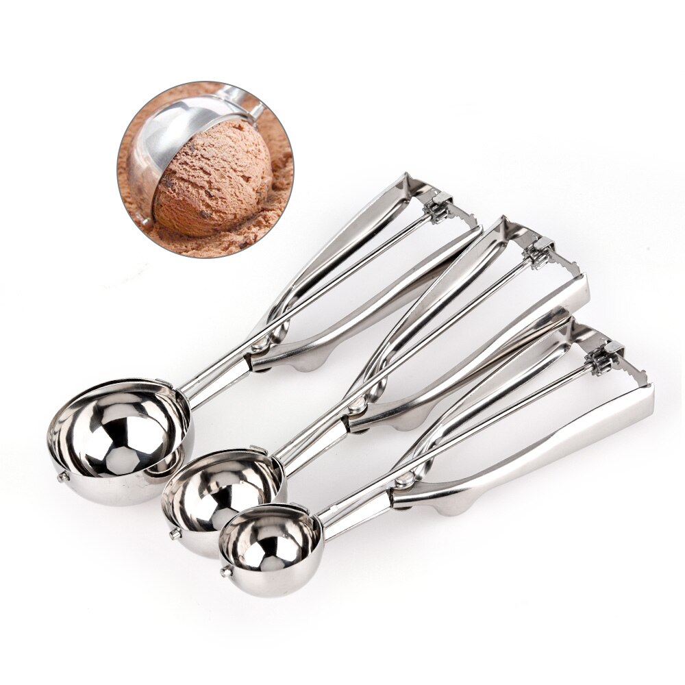 4/5/6cm Stainless Steel Spring Handle Ice Cream Mashed Potato Cookie Scoop Spoon Stainless Steel Ice Cream Spoons