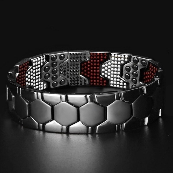 Magnetic Therapy Bracelet 3-in-1 Weight Loss Improve Sleep Adjusting Titanium Steel for Women Men: black