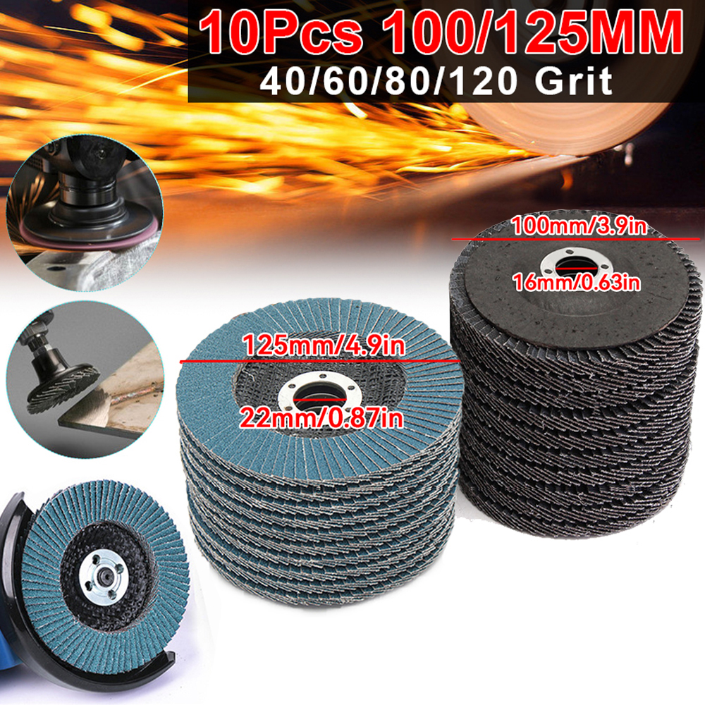 10 Stuks 125 Mm Platte Flap Schijven 5 "40/60/80/120Grit Haakse Slijper Schuurschijven Slijpschijven Hoek Voor Metaal Hout Polijsten