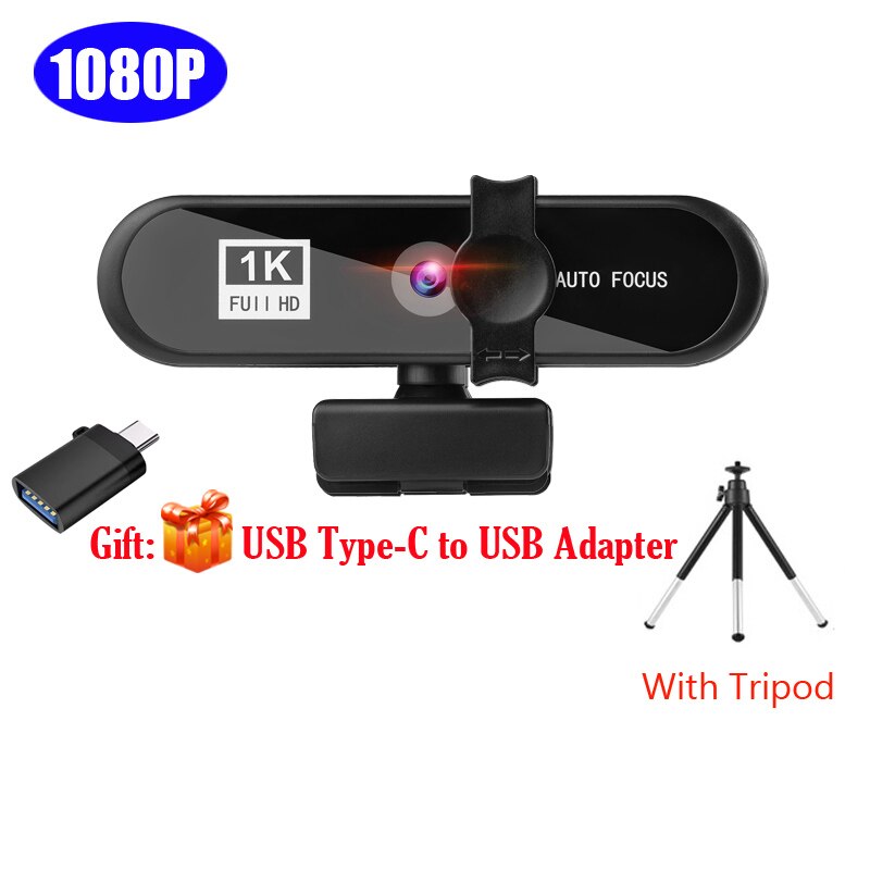 Webcam 4K 1080P 2K 8K Full Hd Web Camera Voor Pc Computer Laptop Usb Webcam microfoon Autofocus Web Camara Webcams Webcamera: 1080P with Tripod