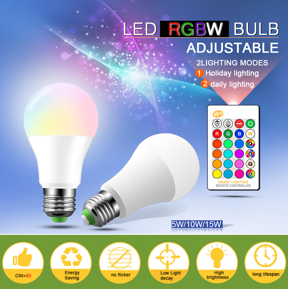 Ampoule intelligente rvb 15W E27 lampe à LED, commande par application Bluetooth, commande à distance IR, 5W, 10W, rgbw ww, 85-265V, pour la maison