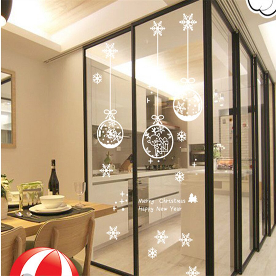 Witte Sneeuwvlokken Bal Glas Muursticker Voor Kerst Decoratie Elektrostatische Film Raamsticker Etalages Winter Element