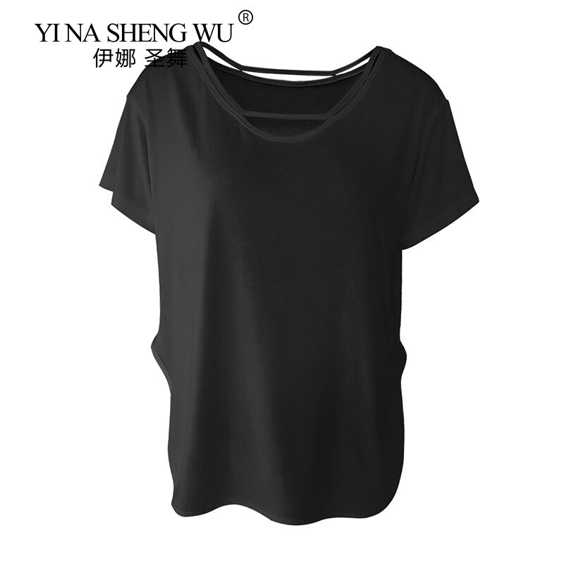 Zomer Yoga Kleding Blouse Losse En Dunne Korte Mouwen Sport T-shirt Dunne Gedeelte Ademend Grote Size Yoga Fitness Kleding: Black / L