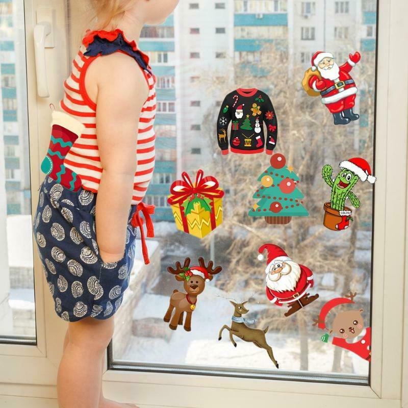 Festival 50Pcs Set Christmas Santa Removable Window Stickers Xmas Various Animals Pattern Art Decal Wall Home Shop Party Decor