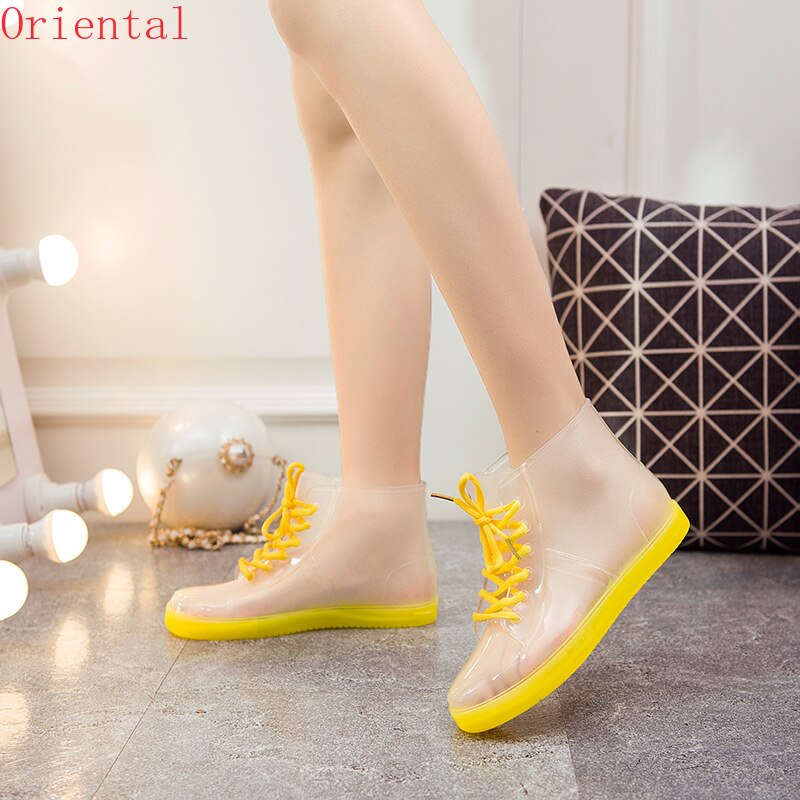 PVC Frauen transparent Regen Stiefel Gummi Spitze hoch Frauen Stiefeletten Wasserdicht lässig Komfort Damen Stiefel Schuhe