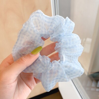 Glitter Mermaid Elastic Hair Rubber Bands Shiny Colorful Women Girls Hair Scrunchie Hair Ties Ring Rope Ponytail Holder Braiders: Light Blue Grid