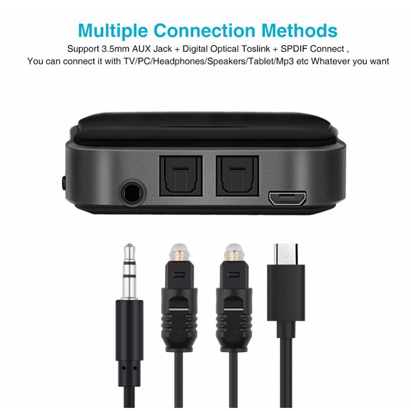 Bluetooth 5.0 receiver transmitter 10m APTX HD adapter TX/RX Switch support 3.5mm AUX Jack/Digital optical toslink/SPDIF connect