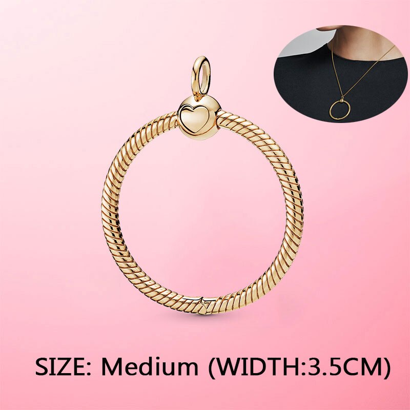 2020 nowy 925 srebro chwile małe Pave O wisiorek Charm fit oryginalny naszyjnik Pandora DIY paciorki biżuteria: GOLD-Medium 3.5cm