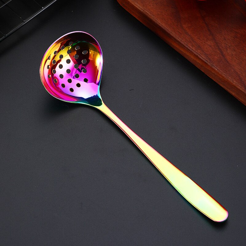 304 Stainless Steel Soup Spoon Colander Multi-Purpose Sauce Spoon Deep Bottom Spoons: Rainbow Colander