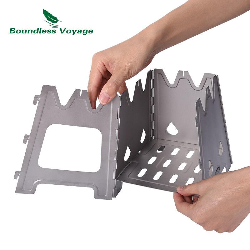 Boundless Journey-estufa portátil plegable de titanio para exteriores, hornillo de madera con soporte para olla, horno de carbón para acampar, Ti2009C