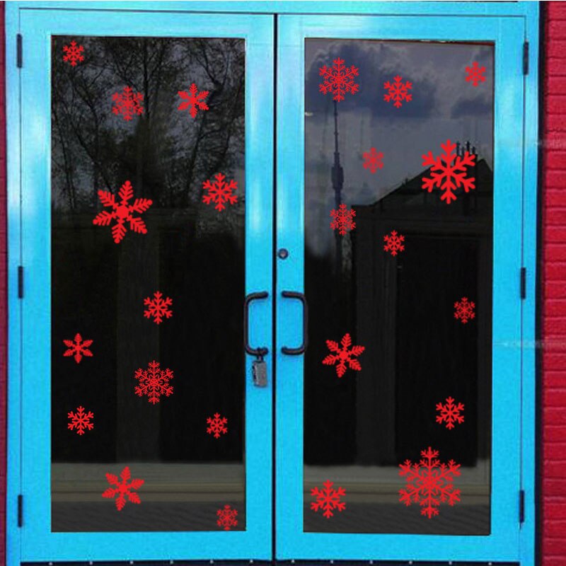 Jule snefnug vindue dør klistermærker 27 stk hvid / rød jule glas vindue dekoration snefnug mærkat: B