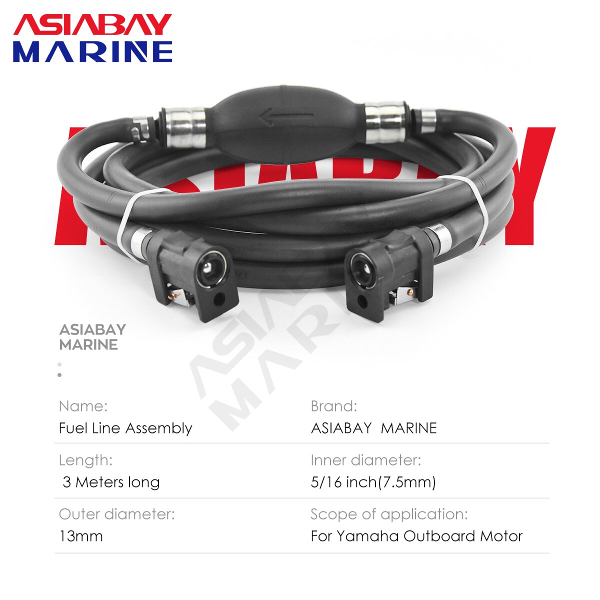 Montaje de línea de combustible para fueraborda Yamaha, Conector de manguera de Gas de 5/16 pulgadas y 8mm, Bombilla de imprimación, Motor de barco, pieza de Motor marino: Plata