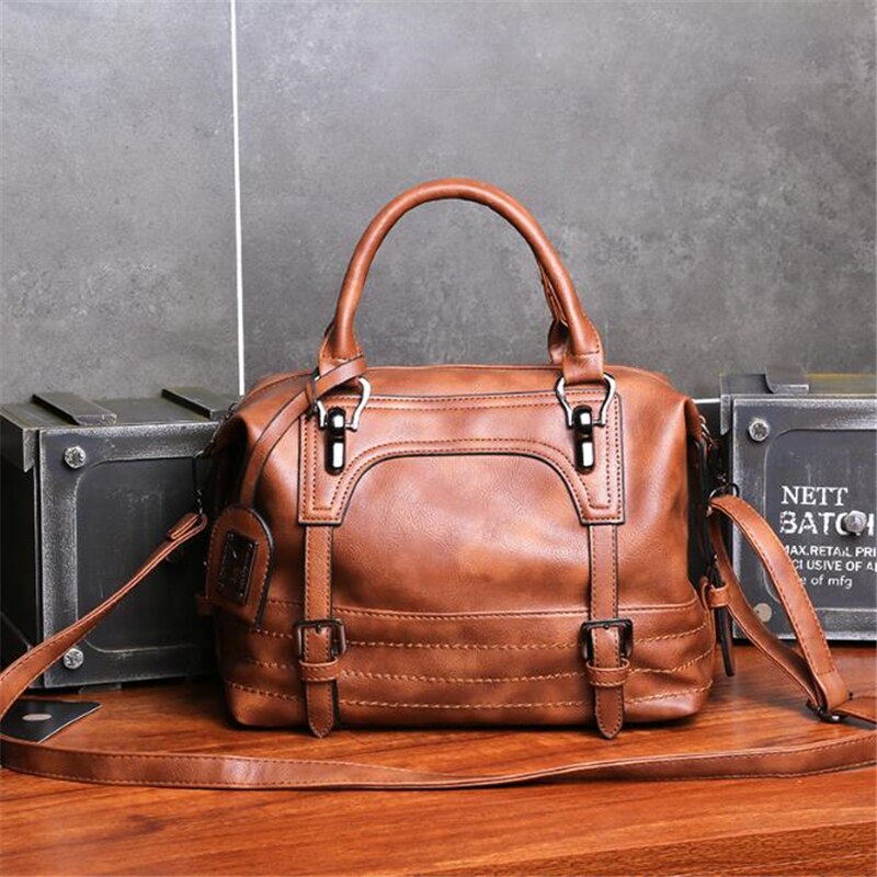 Vintage kvinders håndtasker berømte mærke slik skuldertasker damer totes simpel trapeze kvinder messenger taske: Brun