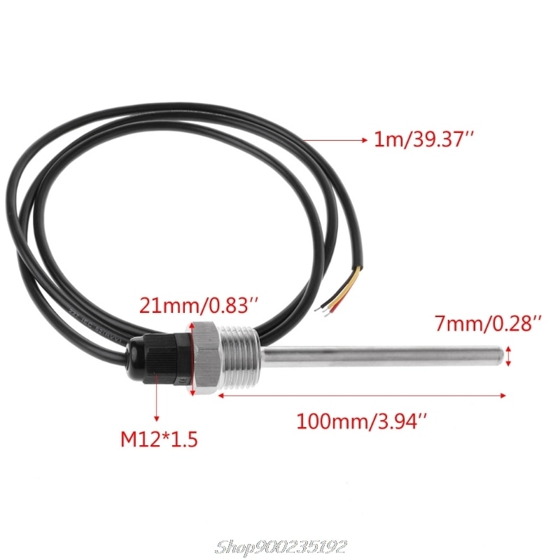 DS18B20 Digital Temperature Sensor G1/2" Thread Probe DIA=7mm 3-core Wire SUS304 S15 20