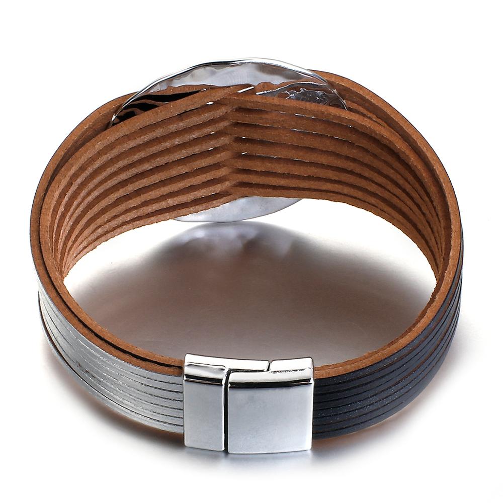 ALLYES Mulitlayer Dünne Streifen Leder Armbänder für Frauen Runde Kreis Charme Breite wickeln Armbinde Weiblichen Schmuck