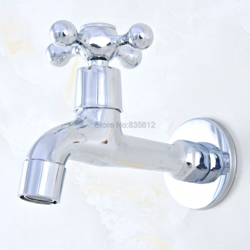 Polished Chrome Brass Wall Mount Cross Handle Mop Pool Faucet Laundry Sink Water Tap tav160