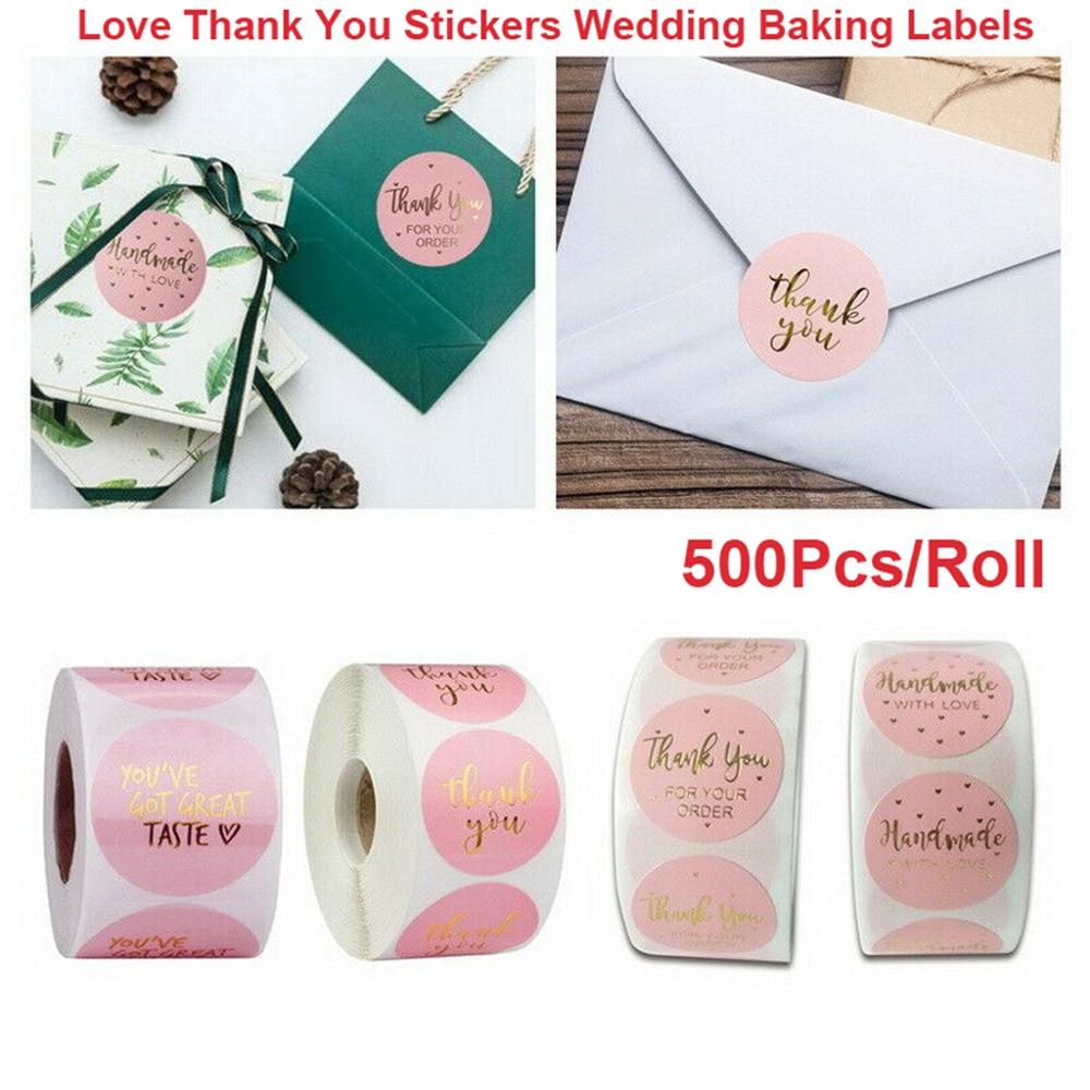 500pcs Round Labels Kraft Paper Thank You Sticker Dragees Candy Bag Flower Box Cake Boxes And Packaging Wedding Stickers