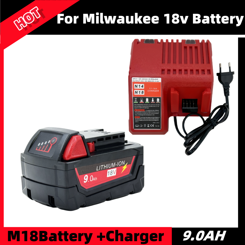 100% para batería de herramienta eléctrica Milwaukee M18 + cargador, BR,XC,18V, 6,0/9.0/12.0AH M18B5, 48-11-1860, batería integrada 18650: Blanco