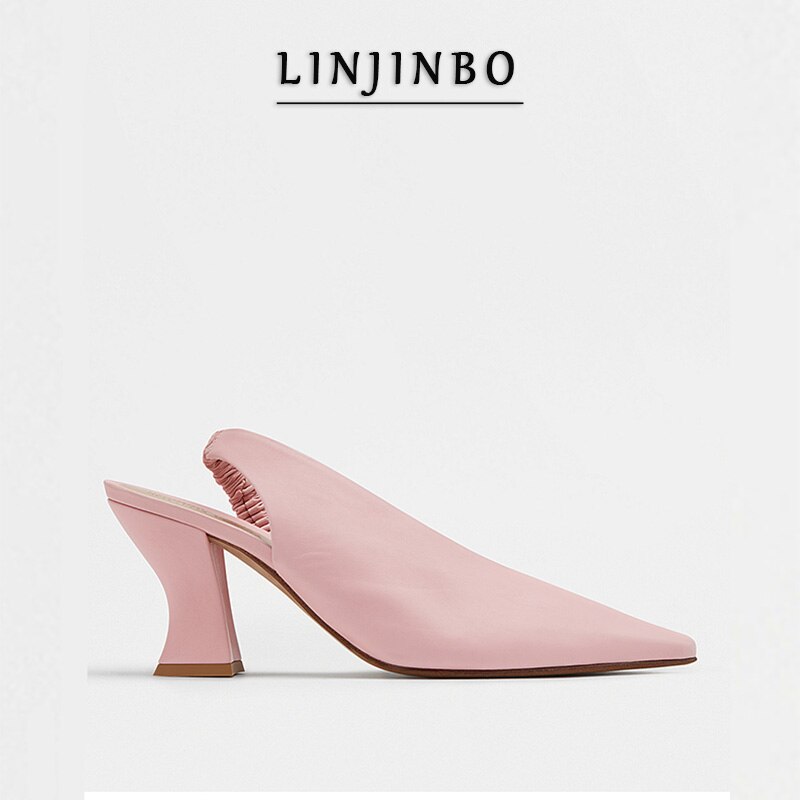 Roze Vierkante Neus Hoge Hakken Vrouwen Retro Effen Kleur Slingback Sandalen Vrouwen Lente/Zomer Mode Vrouwelijke schoenen