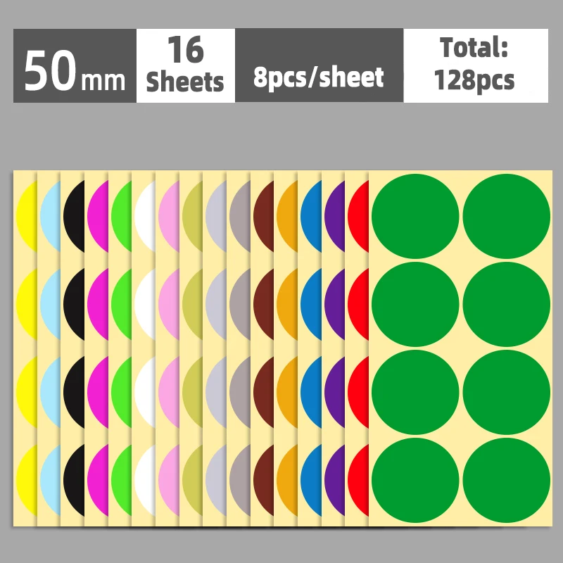 Autocollants à pois auto-adhésifs, étiquette ronde, fournitures scolaires, document mixte, multi-taille, 6mm, 8mm, 10mm, 13mm, 16mm, 19mm, 25mm, 32mm, 50mm, 100mm, 16 feuilles: Bourgogne