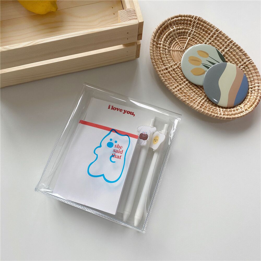 Sharkbang Multifunctional Thickened Transparent PVC Winding Storage Bag File Folder Desk Document Bag Makeup Organizer Bag 16CM: bear A