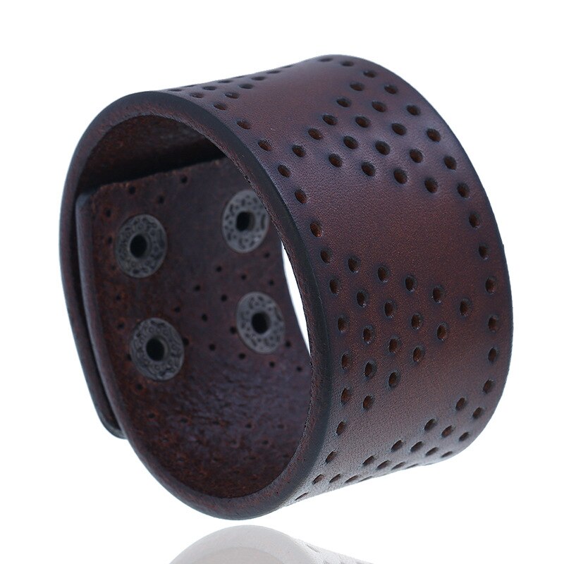 Punk reliëfpatroon brede leren armband heren retro drukknoop armband sieraden motorfiets gitaar accessoires vriendje: 86