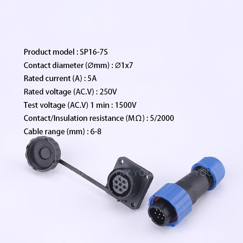 SP16 Waterproof Connector IP68 Cable Connector Plug &amp; Socket Male And Female 2 3 4 5 6 7 9 Pin Square Aviation Plug DIY YOU: SP16-7S