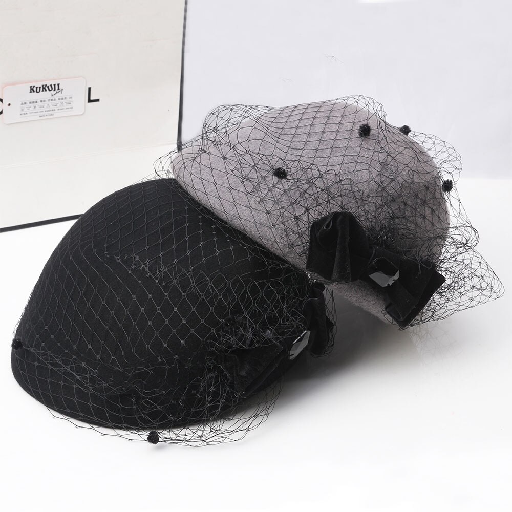 Dames fedora's wollen hoed dames engeland strik pet dames kanten stewardess petten dames baret wollen pet studenten vrijetijdshoeden b -8950