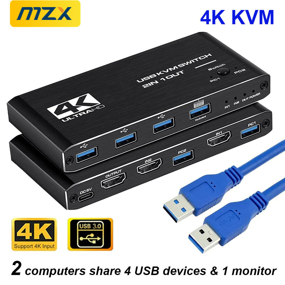 Mzx Kvm Switcher Usb 3.0 Hub Switch Hdmi-Compatibele 4K Selector Docking Station 2 Computer Delen 4 Usb Apparaten Toetsenbord Monitor