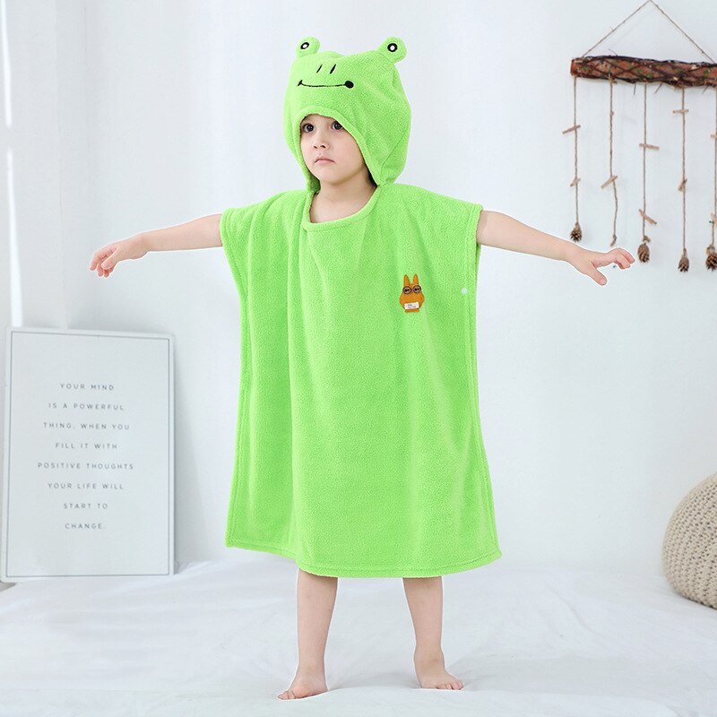 Toalla de baño con capucha de terciopelo Coral para el cuidado del bebé, mantas de animales para niños pequeños, Poncho, toallas, cosas, bonita Toalla de baño con capucha, paño de baño: Cyan frog