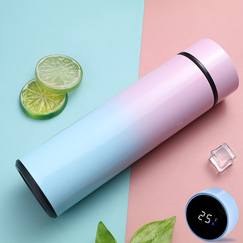 Intelligent Color Changing Temperature Insulation Cup Stainless Steel Vacuum Leak-Proof Travel Thermos Coffee Cup Christmas: Gradient Pink Blue