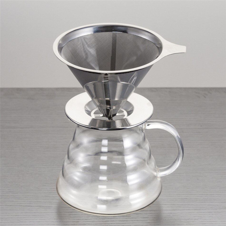 Herbruikbare Koffie Filter 304 Rvs Cone Koffiefilter Manden Mesh Zeef Giet Over Koffie Druppelaar Met Standhouder