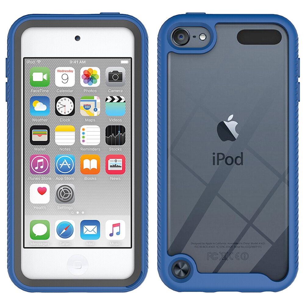 Shockproof Cover Voor Apple Ipod Touch 7 Case Touch 6 Huid 5 Armor Anti Shock Hard Clear Cases + Front screen Protector: For ipod touch 5 / Blue
