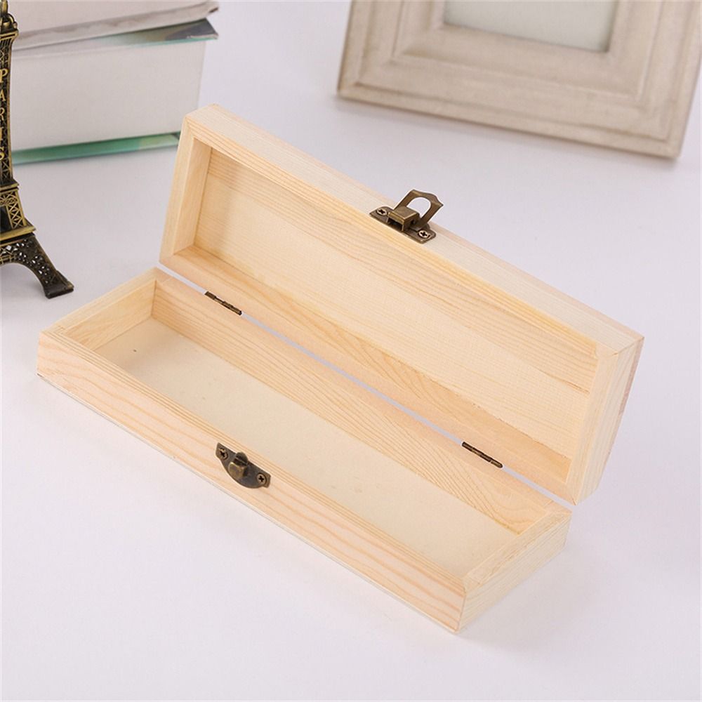Rectangle Wooden Pencil Box Unpainted Makeup Organizer Stationery Box Pen Container Plain Wooden Storage Box Office Bedroom