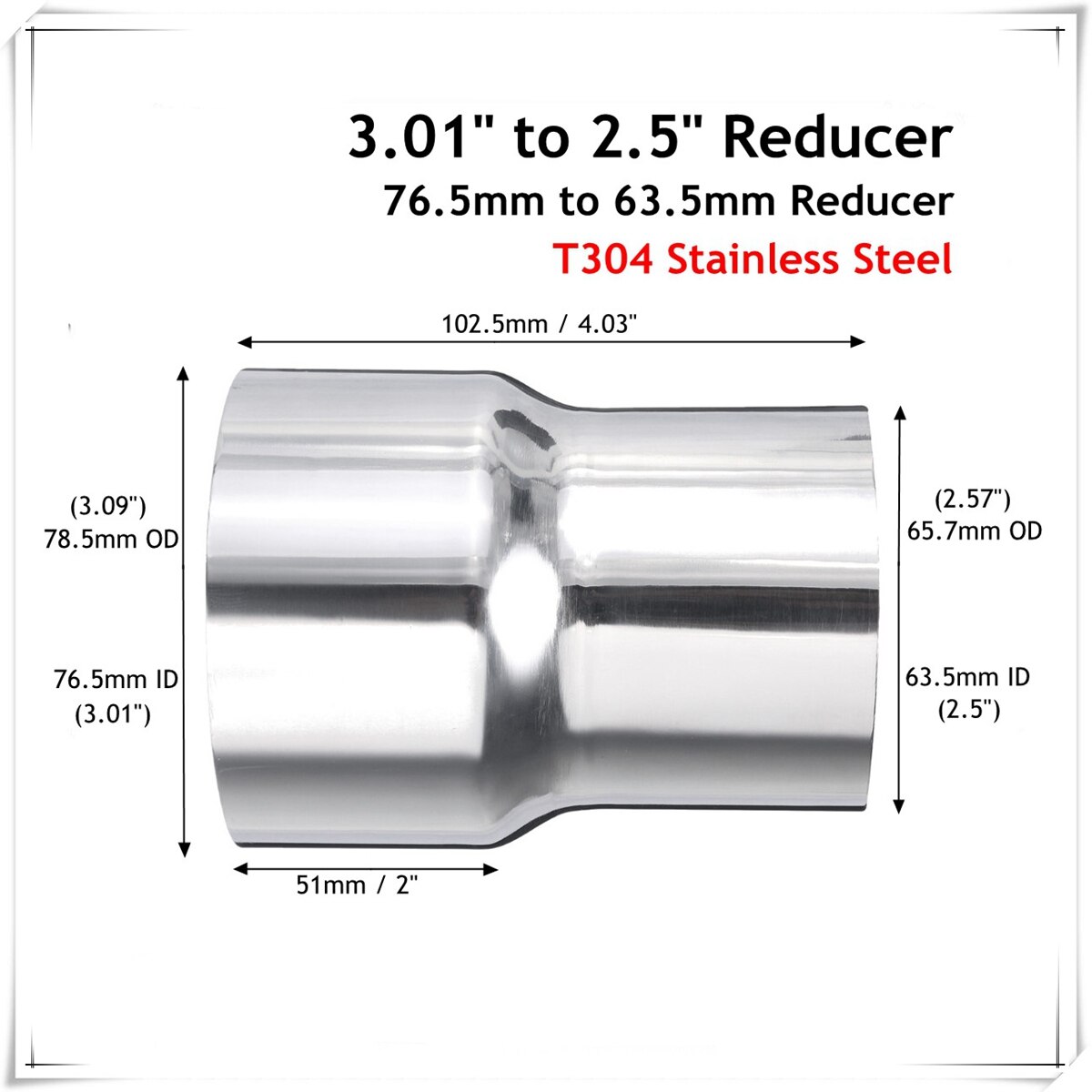 Universal Car Stainless Steel Standard Exhaust Reducer Connector Pipe Tube 76mm 63mm 60mm to 63mm 57mm 52mm 50mm: 76mm to 63mm