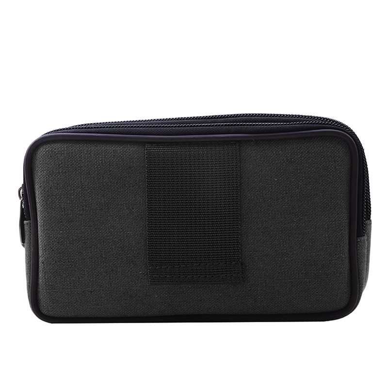 2 Stks/pak Zwart Heren Canvas Mobiele Telefoon Tas Met Grote Capaciteit, Drielaagse Rits, Waterdichte Handtas Voor Mannen