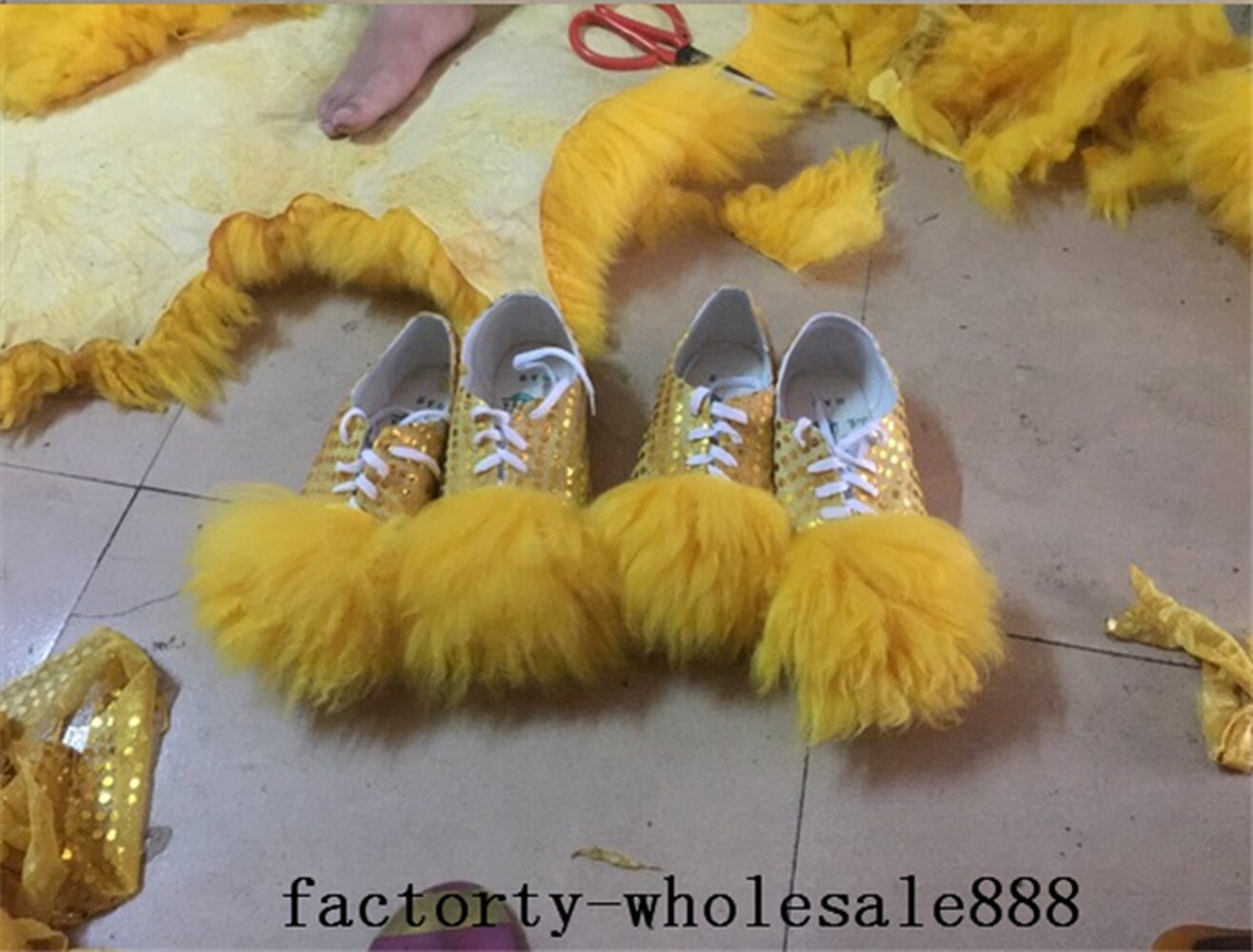 Chinese Folk Art Lion Dance Shoes Wool Southern Lion Luminous Shoes 1 Pair Adults Cosplay Handmade