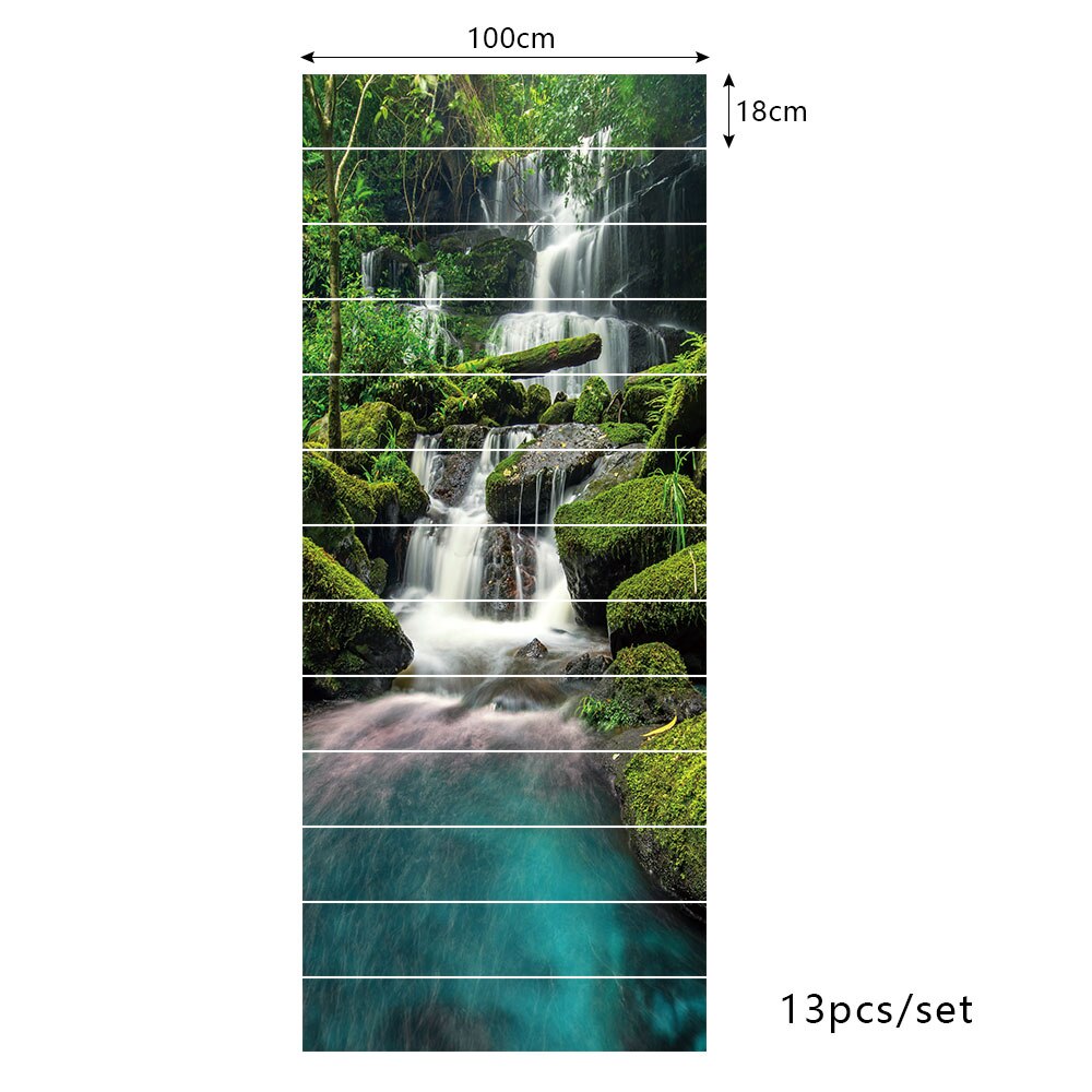 Rainforest Waterfall Staircase Sticker For To The Second Floor Decorative House Stairs Art Decals Peel &amp; Stick Vinyl Wallpaper: 18cmX100cmX13pcs
