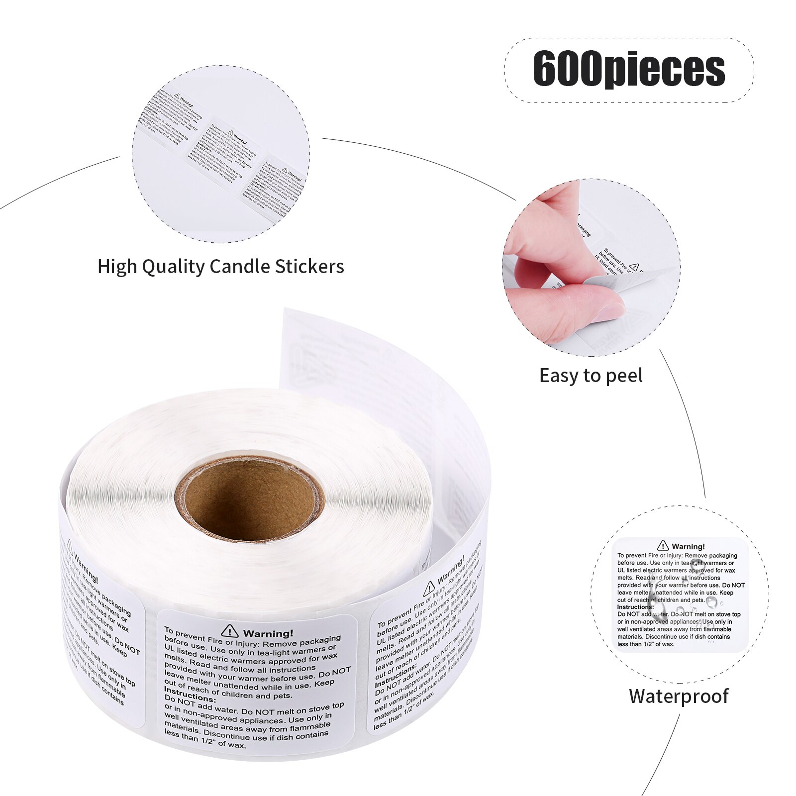 500pcs/roll Candle Warning Label Candle Jar Container Sticker Waterproof Candle Safety Label Vow Sticker Label 3.8cm