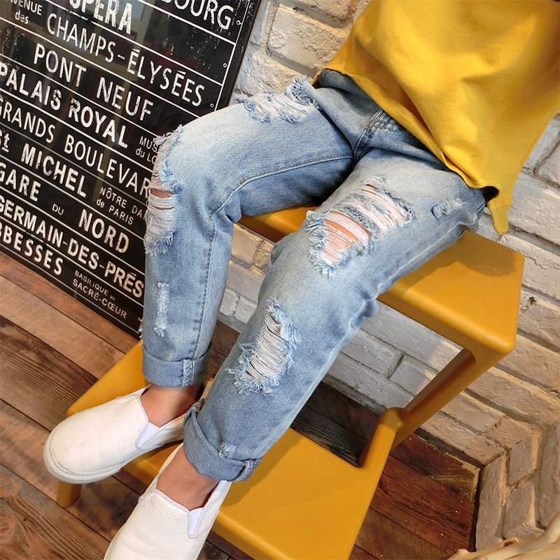 Trou cassé Jeans Pantalons Enfants Bébé Garçon Pantalon Jeans D'été Pour Bébé Fille décontracté Lâche Déchiré Jeans enfants Pantalon Pour Bébé
