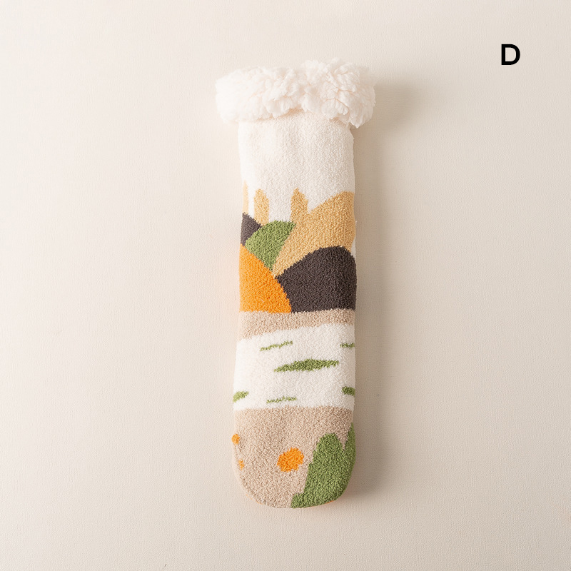 Meias quentes bonitos do inverno feminino com anti deslizamento inferior fuzzy floor socks colorido m09: D