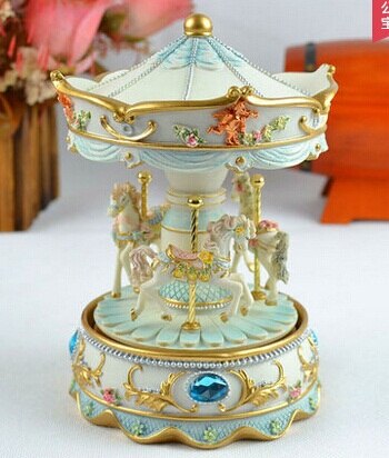 princess love girl music box musical box resin carrousel hand move: Blue