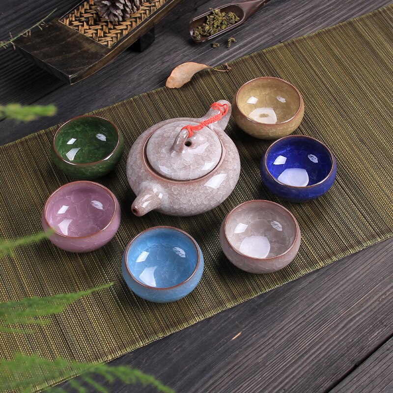 Chinese Kungfu Tea Sets Ice break Porcelain Tea Pot Tea Cups (7pcs) Tea Service Set